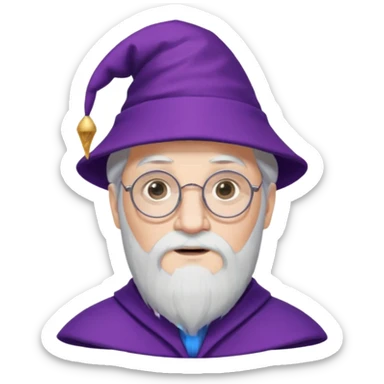 dumbledore, white hair, wear purple magic hat, glasses sticker