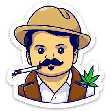 El Chapo Guzman with mustache smoking a marijuana joint sticker