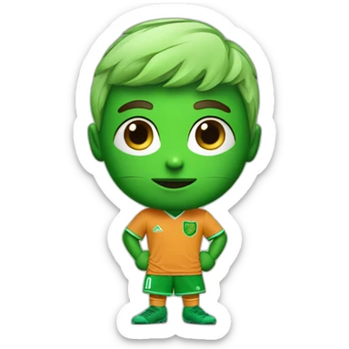 Little guy soccer mascot dressed in green with penacho and green lines under eyes sticker