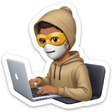 A boy wearing hacker mask and using laptop  sticker