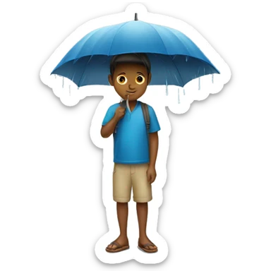A boy under the umbrella in rainy season sticker