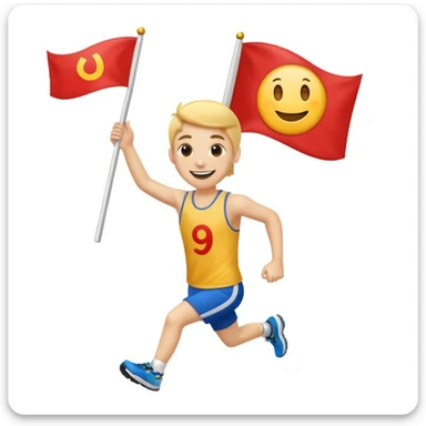 happy runner waving a flag that says 'emojiland' sticker