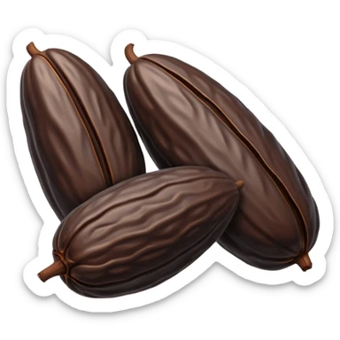 single or small cluster of Tonka beans with wrinkled, elongated almond-like shapes, deep brown to black color, textured slightly glossy surface with visible ridges and curved natural form, soft lighting, subtle shadows, emoji scale sticker