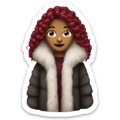 Long burgundy haired girl wearing giant fur coat sticker