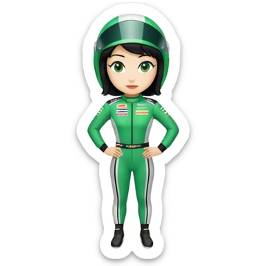 black hair blond skin woman in green racing suit sticker