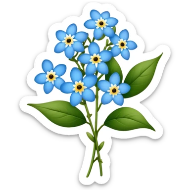 luxuriant, big bouquet Forget-Me-Not flower, stem, leaf sticker