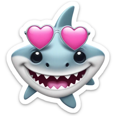 female cute shark wearing sunglasses laughing with pink heart sticker