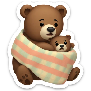 bear with baby bear cozy in blanket sticker