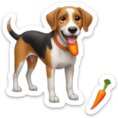 dog eating a carrot while standing sticker