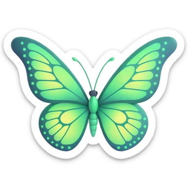 magical butterfly with large symmetrical wings in green #c0ff53, glowing gradients, sparkling particles, dreamy aura, floating, transparent background, 3D cartoon digital fantasy art style sticker