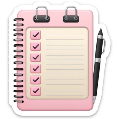 cute open pastel pink notebook with checkboxes and tasks, iOS Apple emoji style sticker
