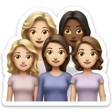 brunette white mom with five brunette white daughters sticker
