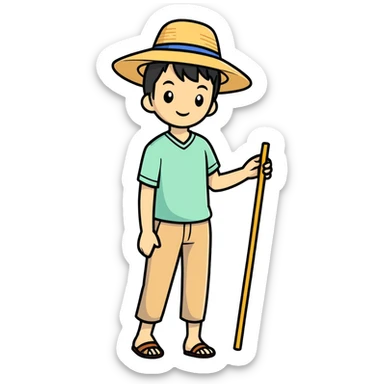 Asian in straw hat sticker