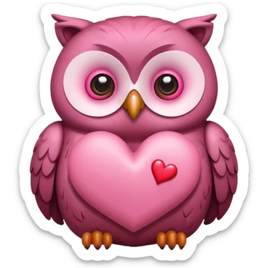 a pink owl in love with a bear, heart eyes, romantic sticker