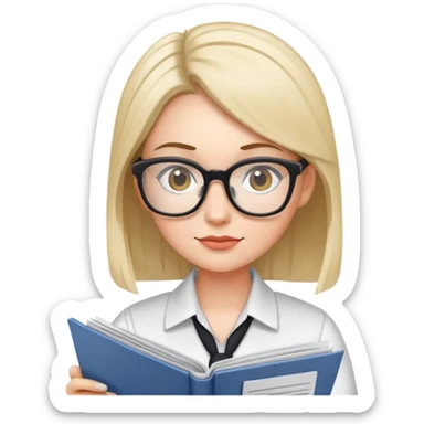 female office worker reviewing paperwork sticker