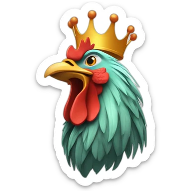 howling rooster with a crown on its head sticker