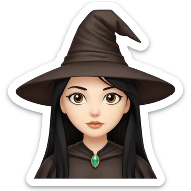 A light skinned witch with dark brown eyes and silky black straight hair  sticker