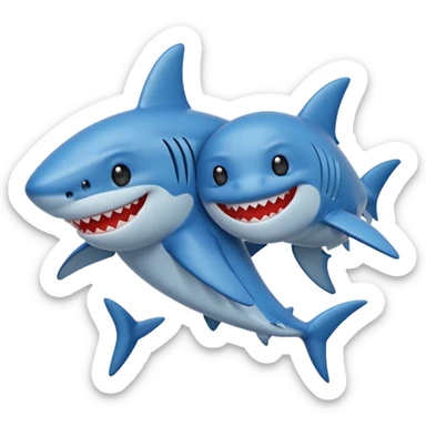 two sharks hugging, emoji style, small pixel size sticker