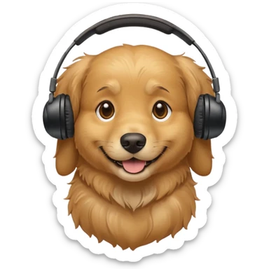 smiling golden retriever with headset, round face sticker