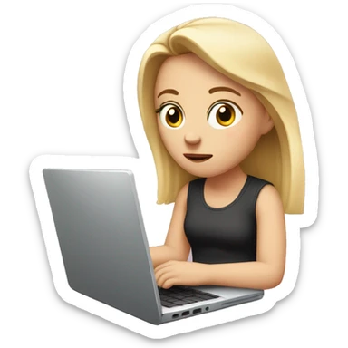 white girl with laptop sits with laptop open. She looks tired, her facial expression is exhausted and her eyes half closed  sticker
