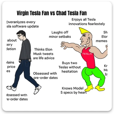 make virgin vs chad meme on tesla fan in above style  sticker