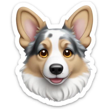 Blue Merle corgi with tan points and a half white face and blue eyes sticker
