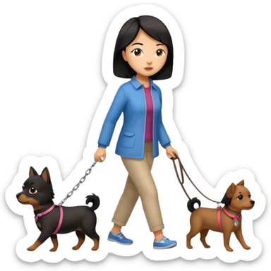 Chinese woman walking small brown dog sticker