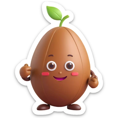 arabica coffee bean with a friendly expression, 3D style, proportional dimensions 7x4 cm sticker