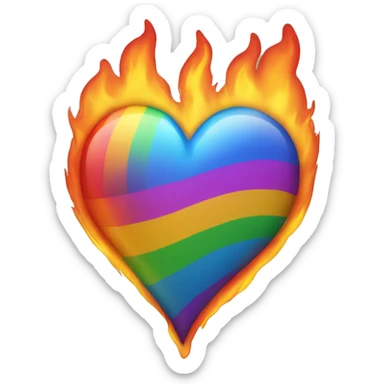 Rainbow heart on fire sticker