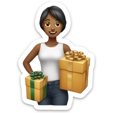 Une femme qui prépare des box cadeaux emballée avec des beaux rubans  sticker