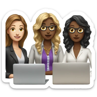 3 female designers with laptops sticker