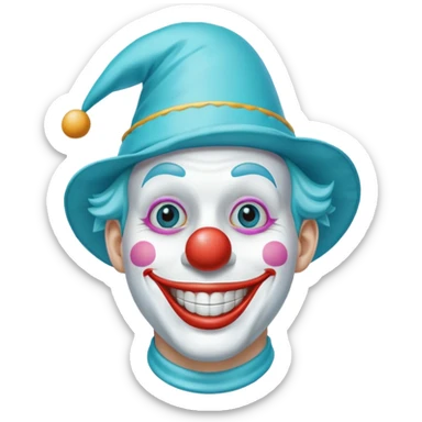 Chú hề, đội mũ chú hề cao xanh nước biển, cười tươi, khuôn mặt dài, 25 tuổi sticker