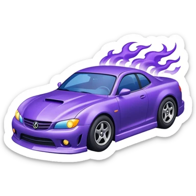 Purple car drifting with navy blue flames coming out of the rear tires. sticker