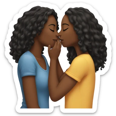 black lesbian couple with long hair kissing in love sticker