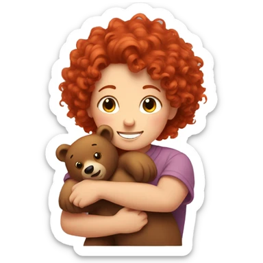 Bear hugs a girl with red curly hair sticker