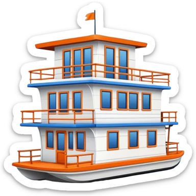Houseboat white, roof top patio, blue and orange trim sticker