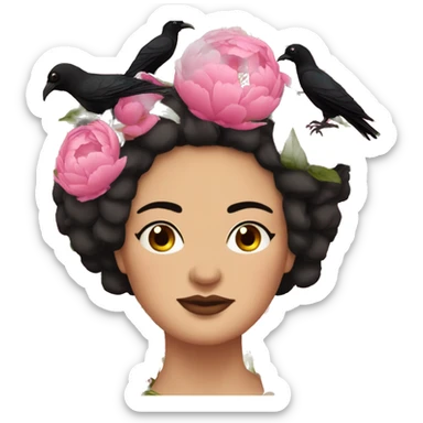 Peonies around head of a Spanish raven brunette chubby woman sticker