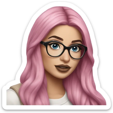 Hyper Realistic kylie jenner stylish pink hair BLUE eyes and glasses  sticker