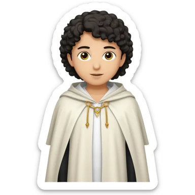 Apariencia: Joven de unos 25-30 años, atractivo,.
-Rostro: Ojos oscuros, piel ligeramente morena, rasgos árabes finos.
-Cabello: Negro, rizado corto, viste como cristiano (camisa blanca, capa corta, colores sobrios). Que salga de cuerpo completo sticker