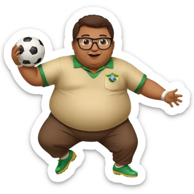 make an guy called pedro who is dancing with a football and playing brazzilian phonk and hee has glasses and is obese sticker