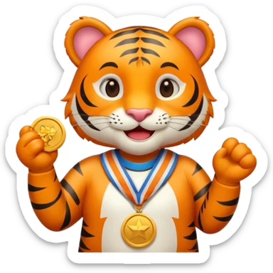 cute tiger wins medal sticker