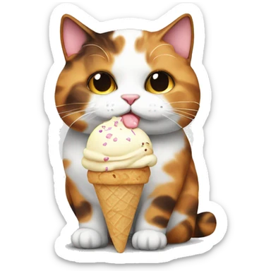 Realistic Fat calico cat with icecream sticker