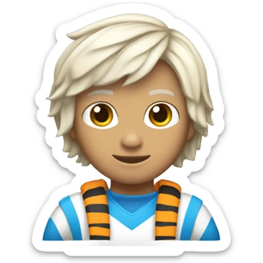 Un tigre blanco con rayas y cabello azul usando ropa del juego del calamar sticker