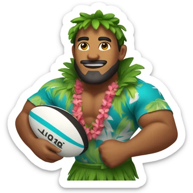 Man in Hawaiian outfit with a rugby ball in his hands sticker