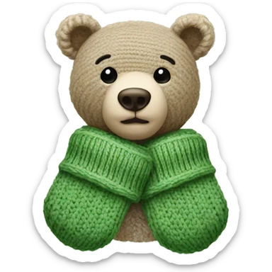 Bear cub with knitted Sage green mittens sticker