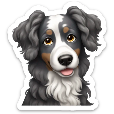 Black and dark grey merle dog with curly hair and long floppy ears and dark brown eyes sticker