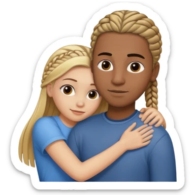 dirty blonde girl with straight hair and medium toned guy with dark brown cornrows hair hugging sticker