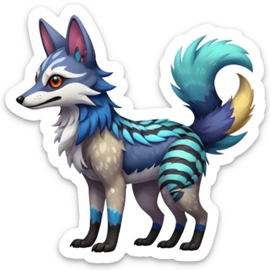 Colorful Silvally-Coywolf-Dingo-Aardwolf-Nargacuga-Trico-Genet-fusion-animal-hybrid-creature, full body sticker