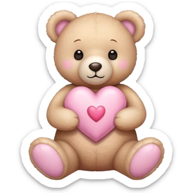 beige teddy bear and a pink pastel heart sticker