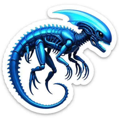 A blue shiny futuristic neon-glowing iridescent bioluminescent xenomorph sticker